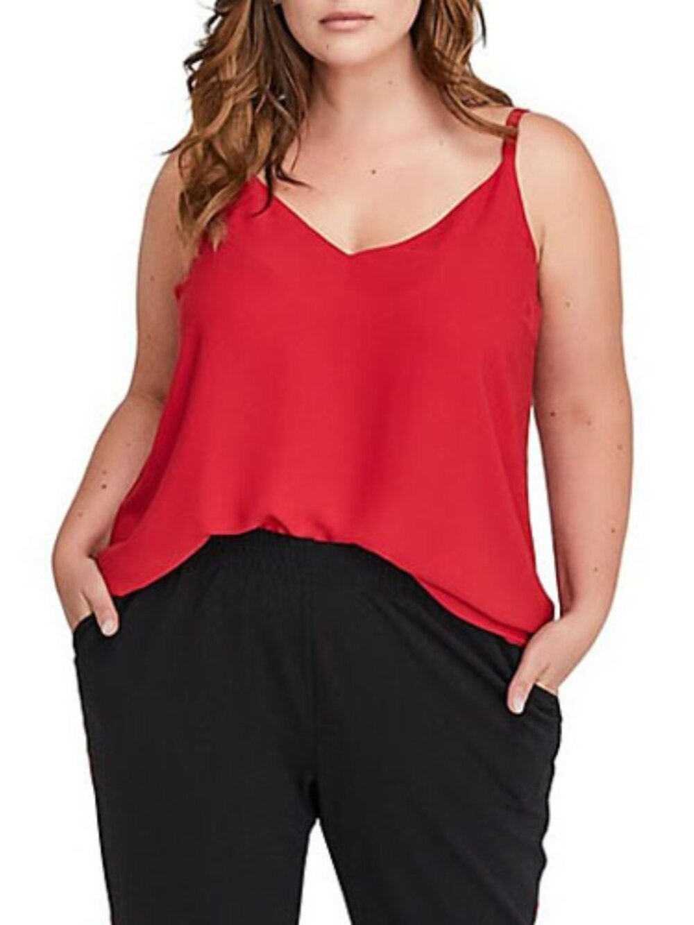 NWT Size 16 Red Double Layer V-Neck Cami Studio Michel Adjustable Straps